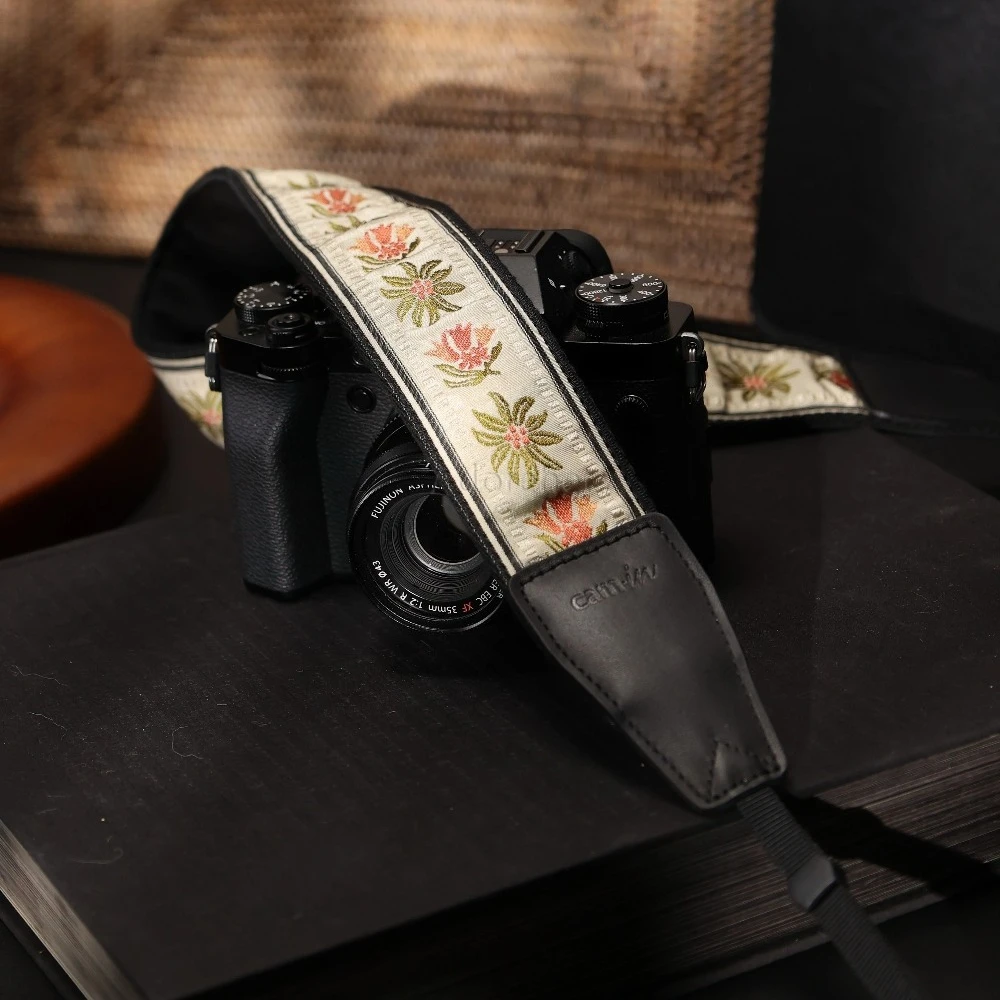 조정 가능한 카메라 스트랩 DSLR 카메라 마이크로 단일 사진 어깨 스트랩 용 자수 스타일 스트랩