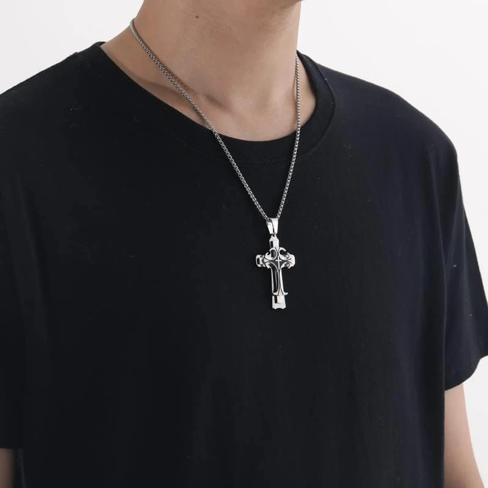 Men's vintage necklace, cross stainless steel jewelry, men's hip-hop rock jewelry
