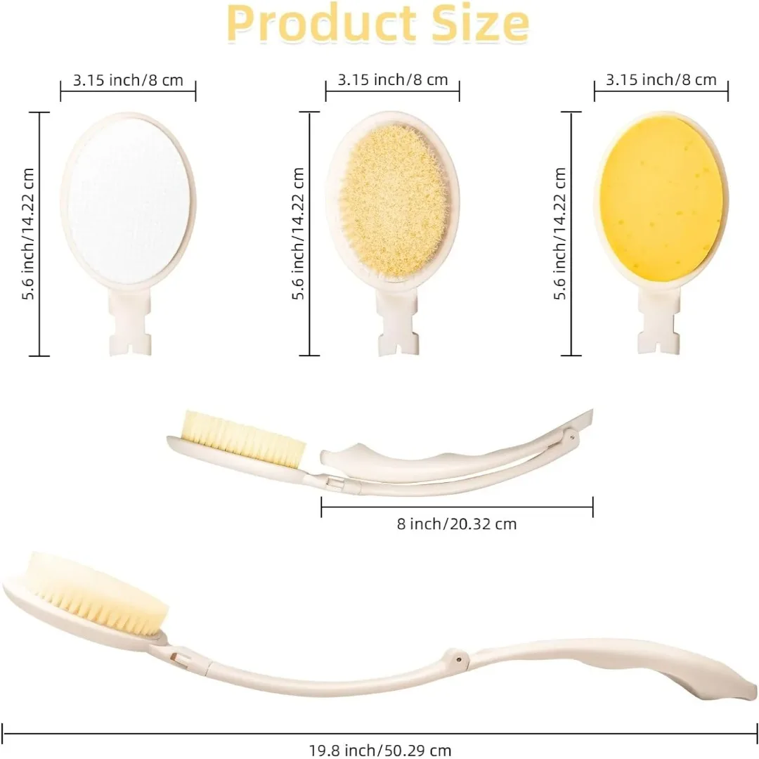 1pc Long Handle Shower Sponge Brush Body Scrubber 3-in-1 Body Wash Brush Bath Sponge Lotion Applicator Skin Care Bath Supplies