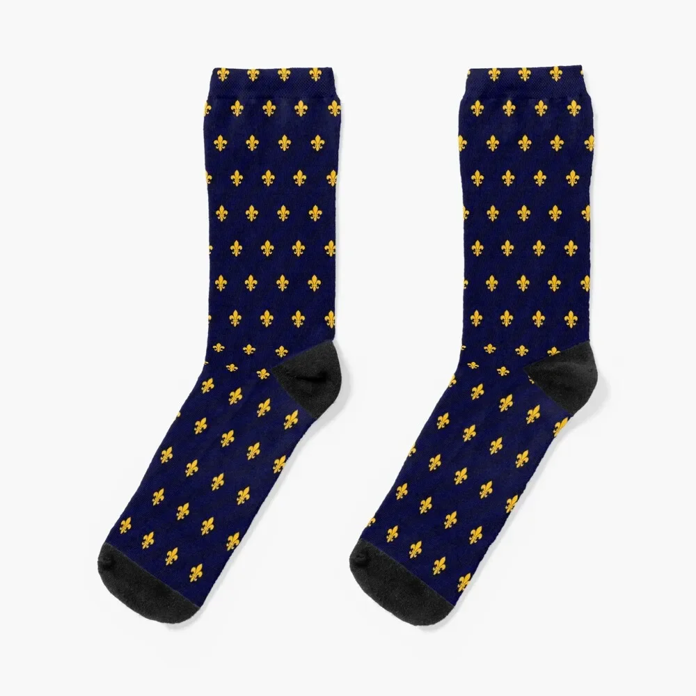 

Fleur de Lys Gold Blue Socks heated winter thermal Men Socks Women's
