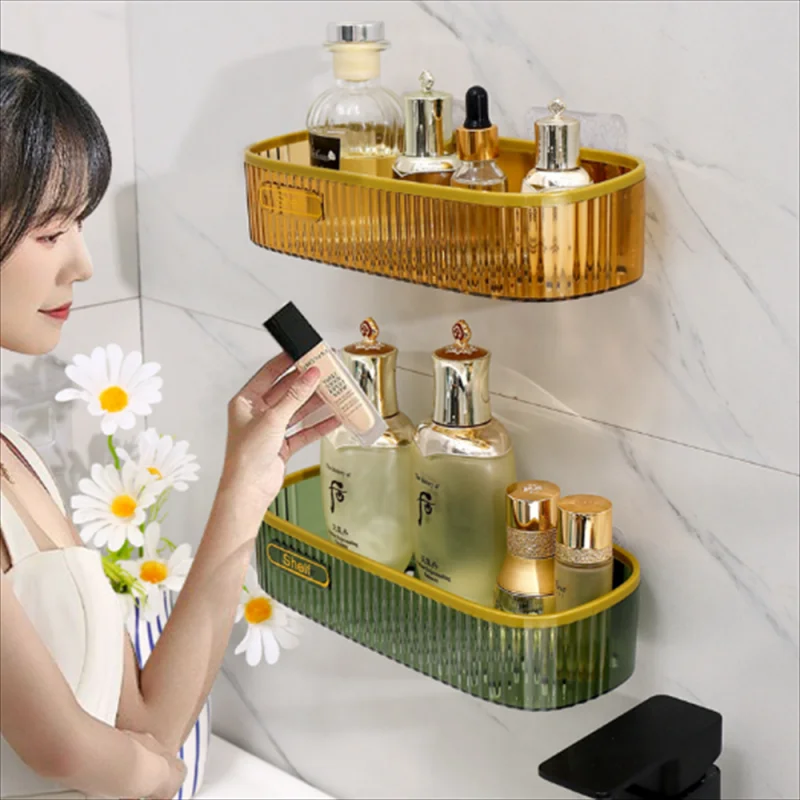 Acrylic Bathroom Shelves Transparent Shower Storage Holder Organizer No Drilling Wall Mounted Floating Bathroom Shampoo Shelf 3