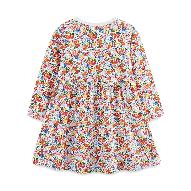 2025 Autumn Spring Children's Clothing Kids Clothes Cotton Fall Baby Girls Long Sleeves Cartoon Flowers Dresses