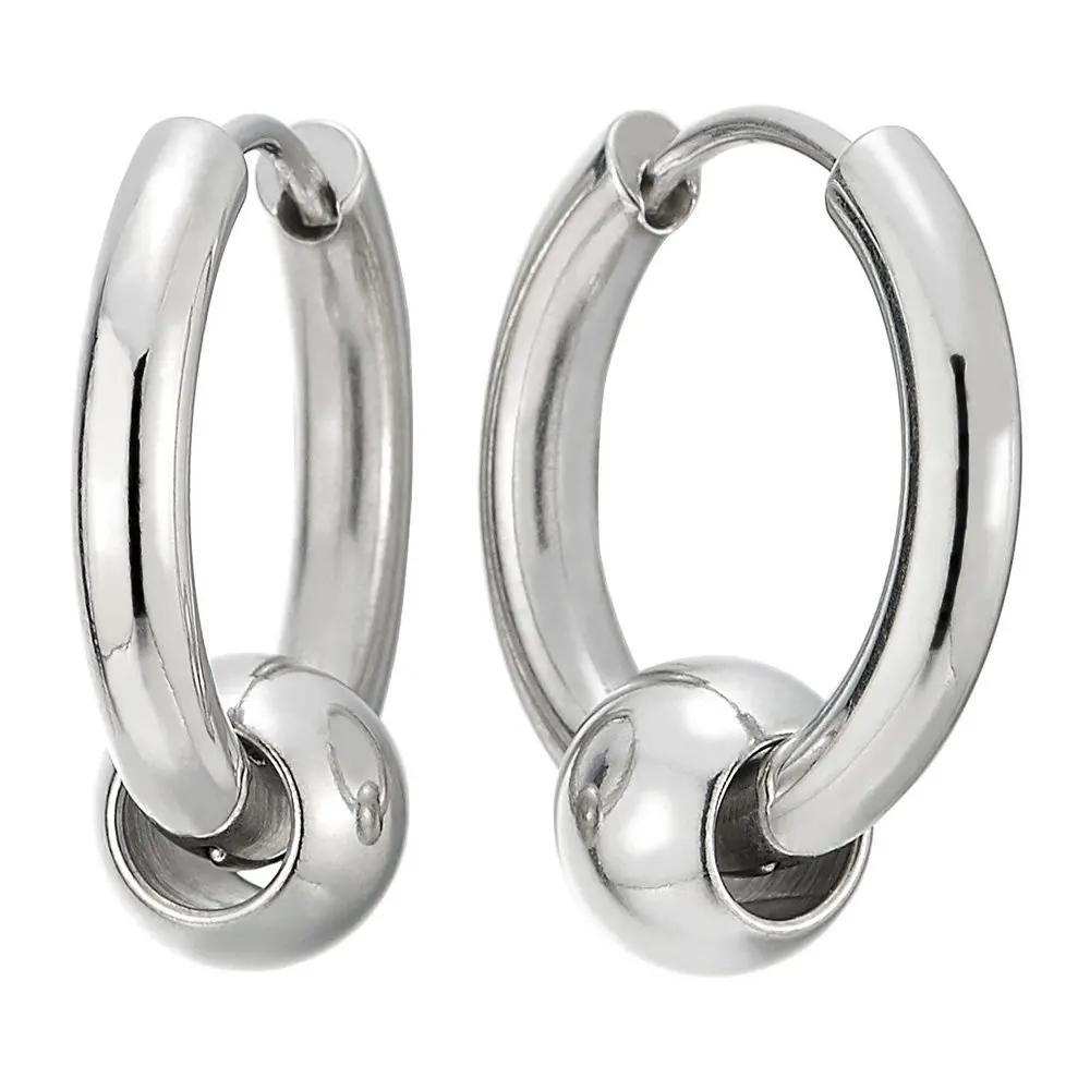 

WKOUD нержавеющая сталь круглые бусины Huggie на петлях серьги-кольца для мужчин женщин мужчин Круглый Круг пирсинг антиаллергическая застежка для ушей