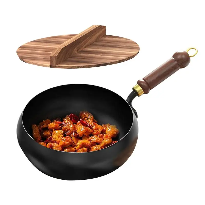 Non-Stick Iron Pan HandForged Wok Pan Non Stick with Anti-Scalding Handle 24cm Diameter Iron Cookware Frypan Pot Kitchen Supplie