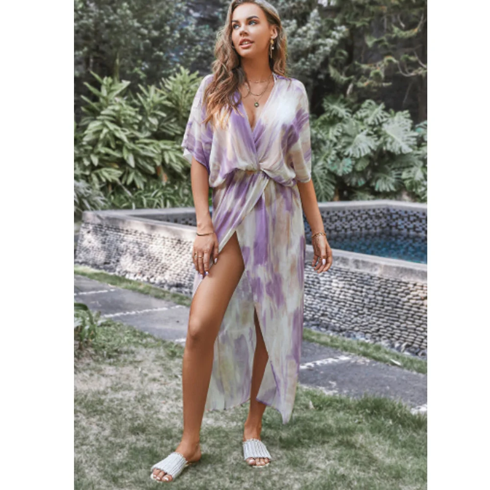 2022New Gradual Change Fashion Slim One-Piece Bikini Blouse Retro Elegant Robe Swimsuit Female V-Neck Cutout Sexy Chic Beachwear