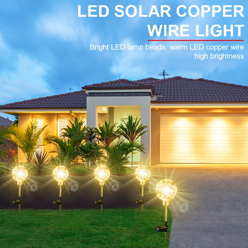 2022 Solar Balcony Waterproof Ball Reed Lamp Outdoor Garden Decoration Led Luminous Copper Wire Garden Lawn Light For Courtyard outdoor solar lights for house