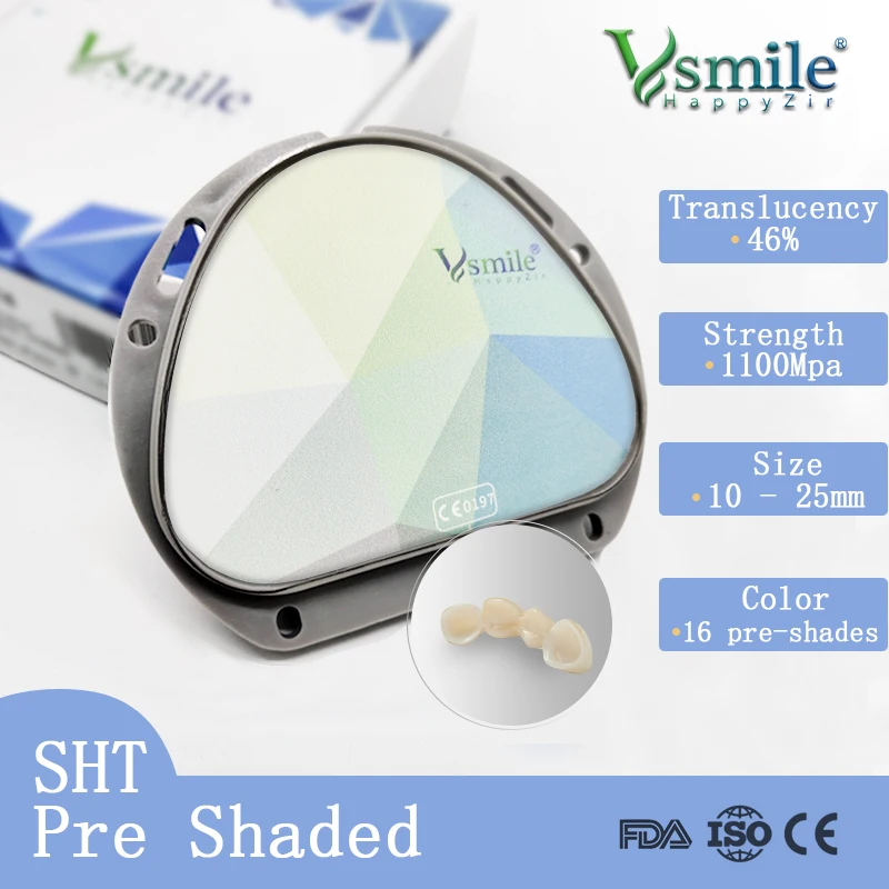 

SHT Preshaded Zirconia Block 46% Translucency with 16 Color Compatible with Amann Girrbach