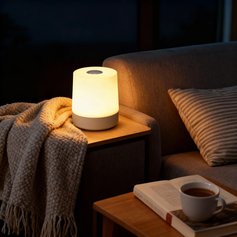 Contemporary Style LED RGB Night Light Soft Glow Multicolor Cylinder Design Touch Control Rechargeable Bedside Lamp for Home