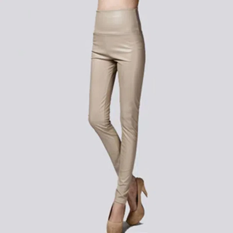New Product Multi Color Elastic and Velvet Thick PU Leather Bottom Pants for Women Wearing High Waist Tight Leather Pants 155