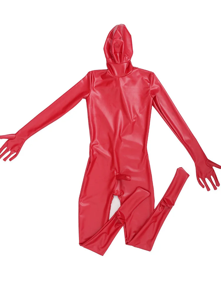 Cosplay Costume Latex Lingerie Sexy Fetish Wear Sexy Oil Shiny Full Bodysuit Latex Elasitc Sexy Tight Zipper Open Crotch Cosplay Leotard U Convex Pouch Jumpsuit Plus Size