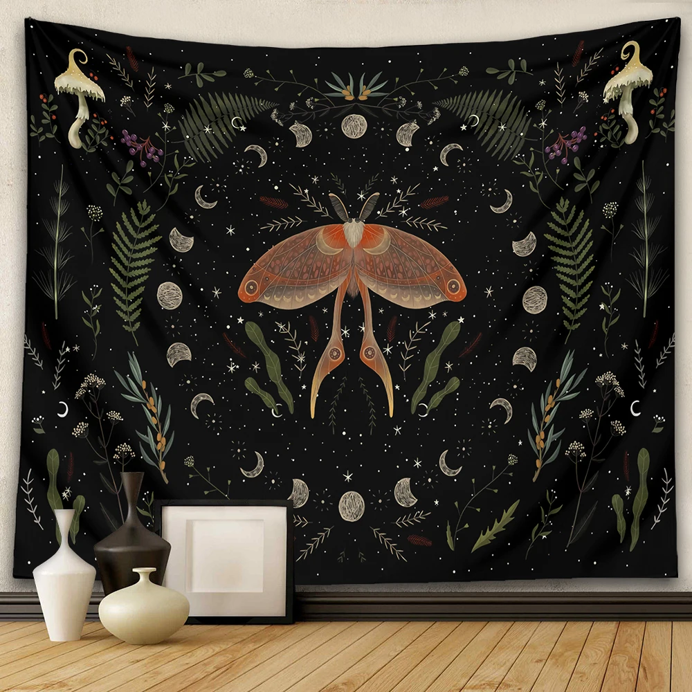 Moon Tapestry Wall Hanging Moth Botanical Witchy moon Phase Aesthetic Moon Goddess Living Room Dorm Decor Mushroom Tapestry tapestry decorations