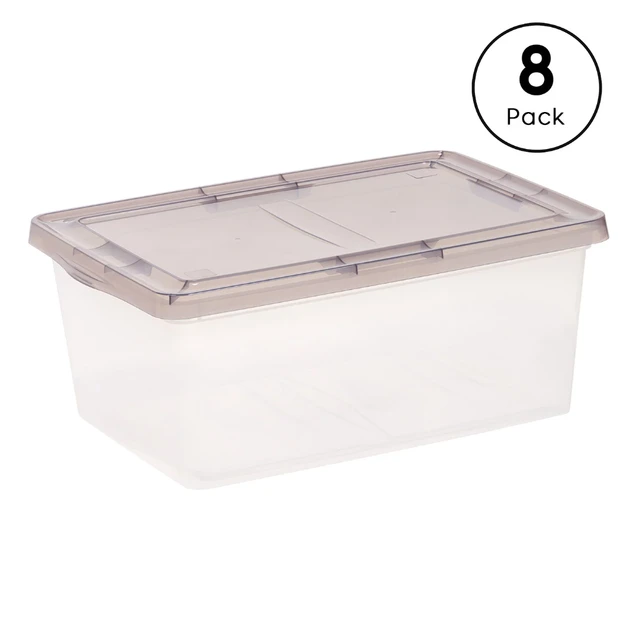 Set of 6 Clear Plastic Totes with Grey Latching Lids - 72 Quart