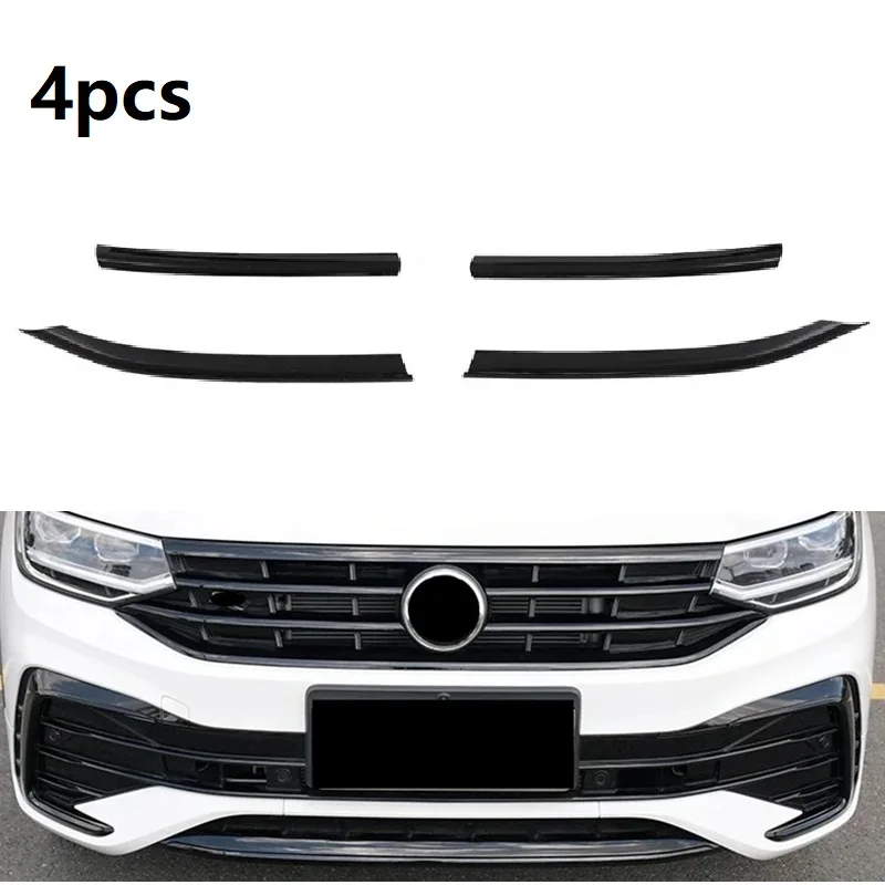 

4Pcs For VW Tiguan L R-line 2022 2023 Gloss Black Car Front Bumper Mesh Center Grille Grill Moulding Strips Body Kits Tuning