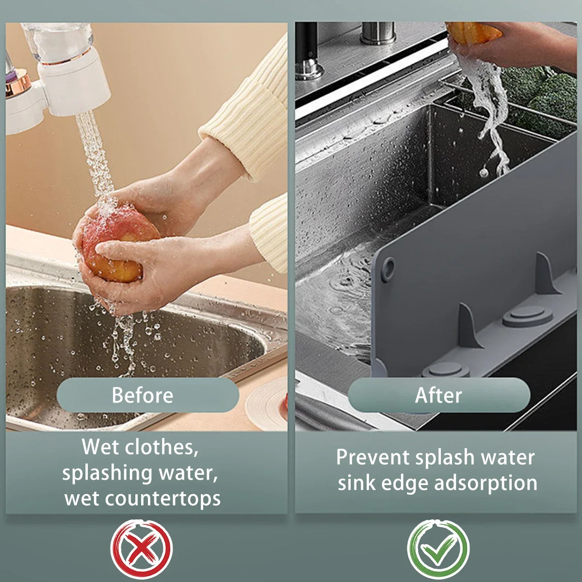 Sink Splash Guard Kitchen Sink Countertop Silicone Water with Suction Cup Anti-Splatter Dish Washing Baffle Board