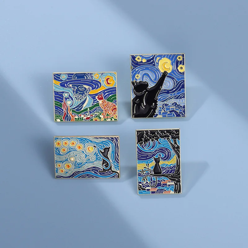 Lustige Van Gogh Ölgemälde Emaille Pins Benutzerdefinierte Sternennacht Schrei Kein Gesicht Mann Welle Brosche Revers Abzeichen Kunst Schmuck – Detail 6