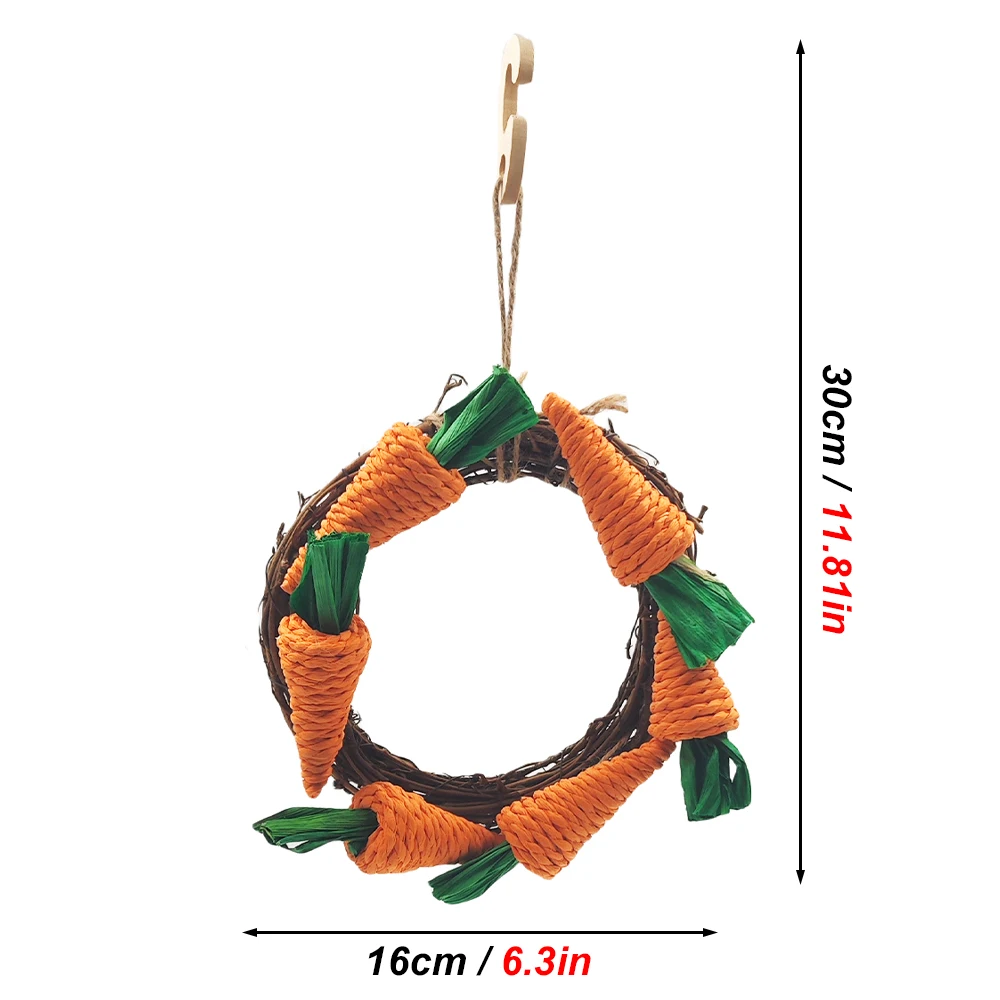 1 PC Round Rattan Carrot-shaped Parrot Chew Toy Climbing Gnawing Swing Toy for Small Animal Birds Hamster Rabbit Cage Decoration