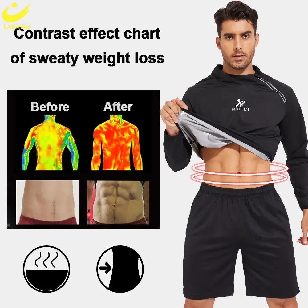 LAZAWG-Jaqueta de sauna masculina, blusa emagrecedora, suor queimando  gordura, sportwear fitness, mangas compridas, academia emagrecedora,  modelador do corpo