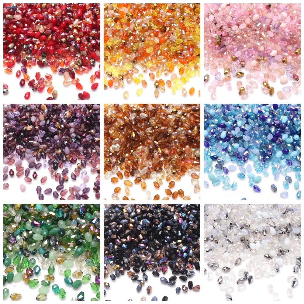 100Pcs/Lot 4x6mm AB Mixed Color Tear Drop Faceted Crystal Beads Pear Shape Loose Crafts for Jewelry Making DIY Needdlework