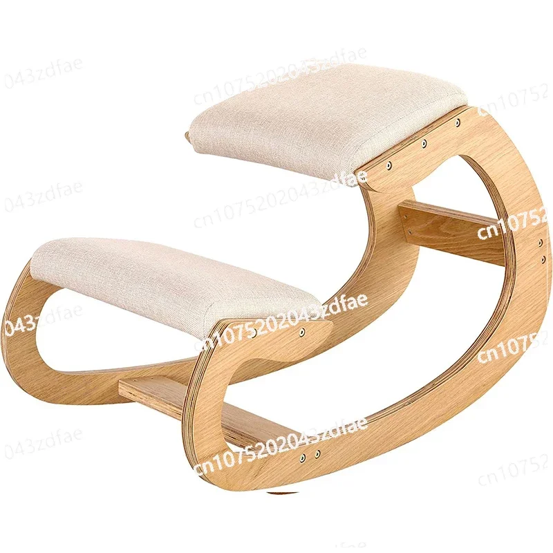 

Ergonomic Rocking Wooden Kneeling Chair Stool Correct Posture Computer Chair Original Home Office Furniture Thick Cushion