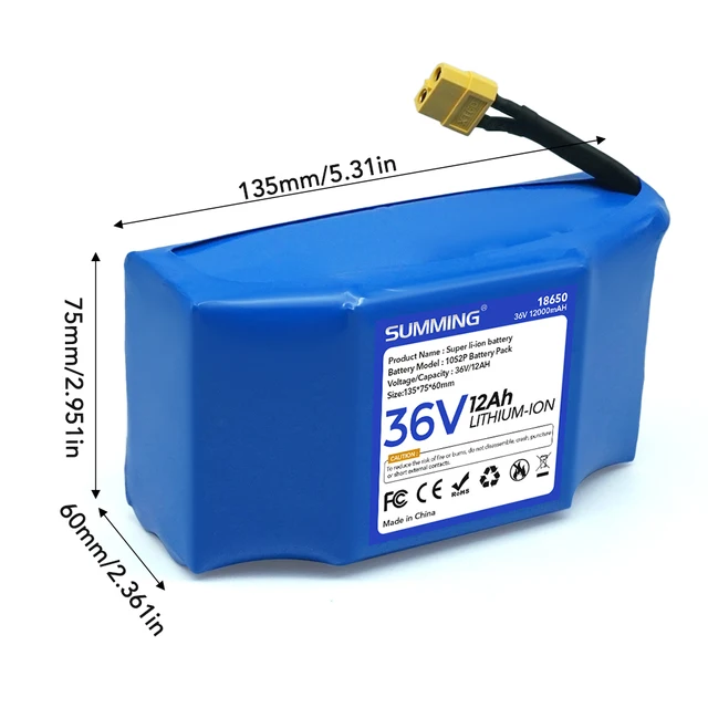 thumbnail image 2 of 10s2p Replacement Battery For Hoverboard / Unicycle – 36V 12000mAh, Lithium, CE/FCC/RoHS Certified 2 of 10