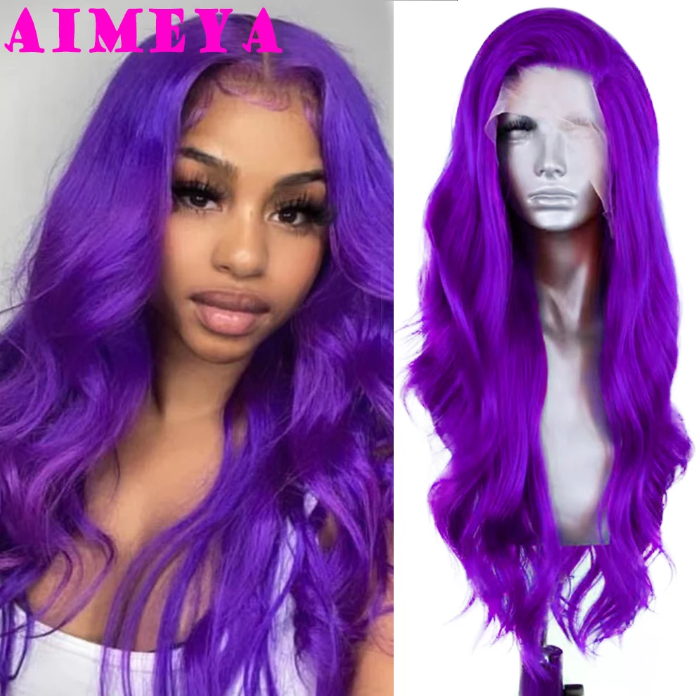 Colorful Lace Front Wig Long Natural Wave Synthetic Wig 13x4 Frontal Lace Daily Use Cosplay Wigs Red/ Green /Pink /Blue