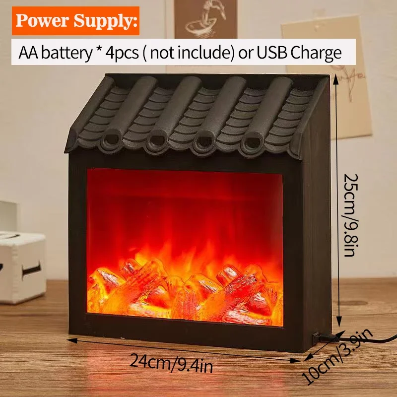 Veilleuse de simulation de fausse flamme de cheminée décorative, lanterne  de Noël, USB ou batterie, décorations du Nouvel An - AliExpress