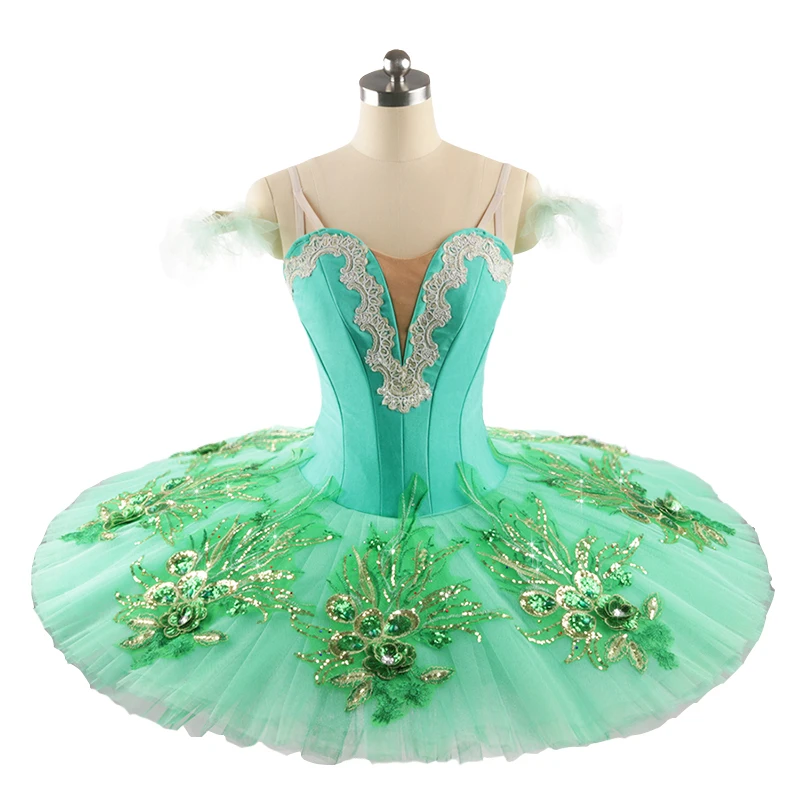 

Professional High Quality New Coming Custom Size Kids Girls Adult Women 12 Layers Performance Wear Green Ballet Tutu