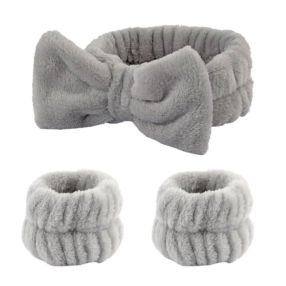 Luxurious Coral Fleece Face Wash Headbands & Absorbent Wristband Set
