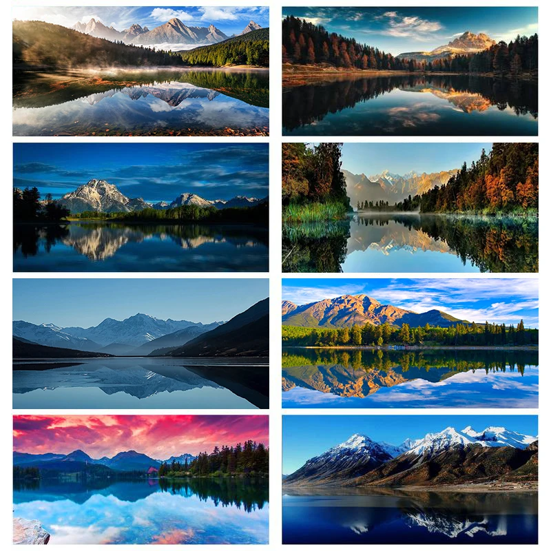 

5D Diy Diamond Embroidery Mountain and Lake Landscape Wall Art Diamond Painting Kit Handmade Gift Living Room Bedroom Home Decor
