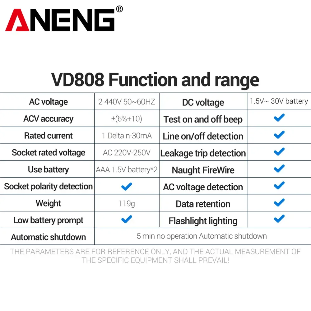 Socket Tester Circuit Breaker Finder Electrical Circuit Tester Circuit Voltage Tester Circuit Tester ANENG VD808 Socket Circuit Analyzer AC/DC Voltage Leakage Polarity Leakage Test