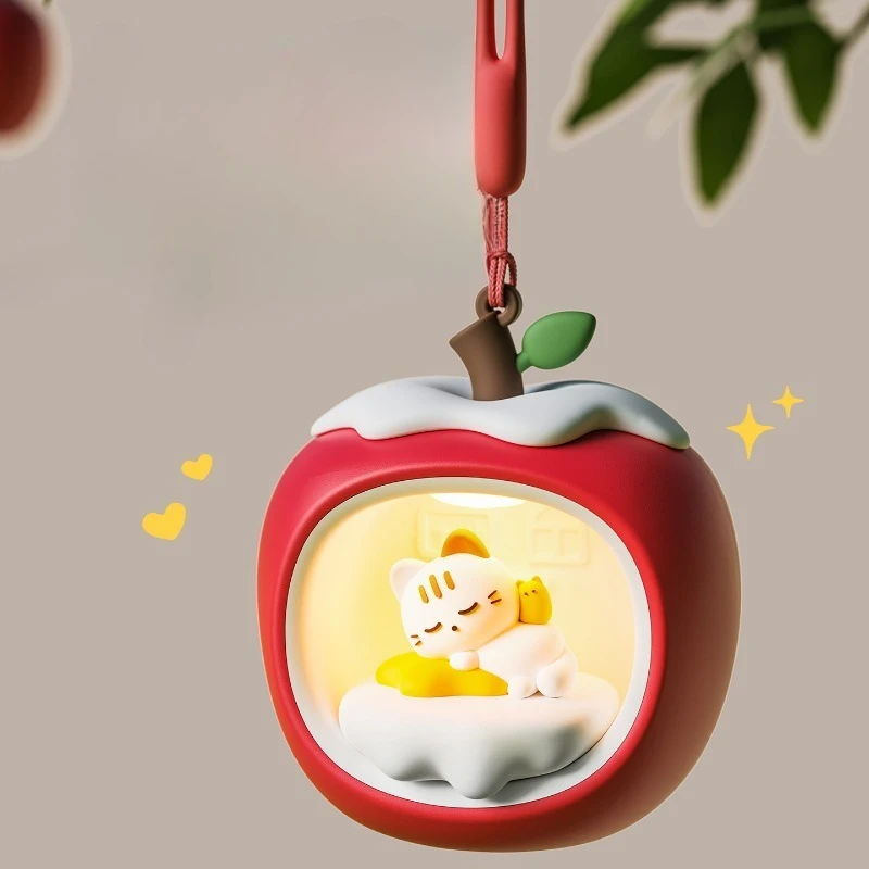 Christmas Apple Night Light - USB Rechargeable Cat Companion Sleep Lamp | Bedroom Decor Home Gift Ambient Lighting Convenient