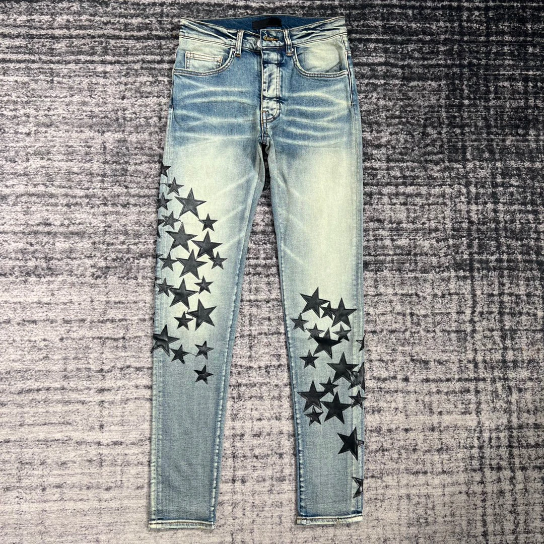 

high street stars leather stitching jeans men vintage old slim small foot pants men