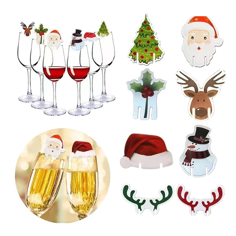 

1pc Christmas Cup Card Christmas Decorations For Home 2024 Santa Hat Wine Glass Decor Party Ornaments Merry Christmas Supplies
