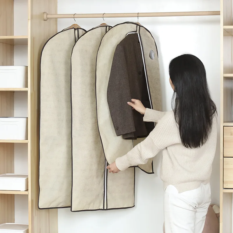 

Hanging Garment Coat Outer Dress Suit Clothes Dust-proof Cover with Zipper Organizer Storage Bags Protect Dust