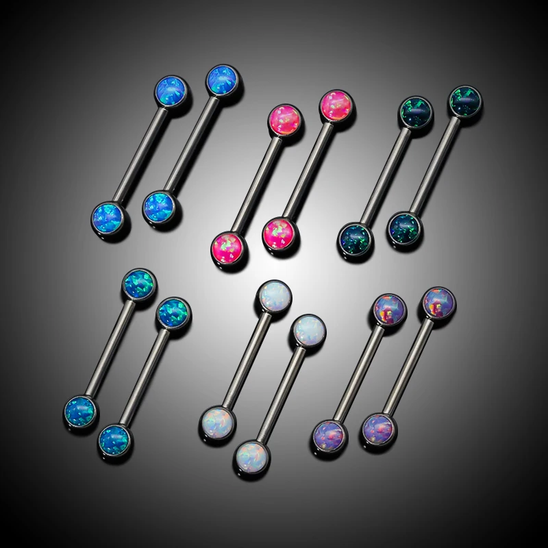 12mm 14mm Nipple Piercings Straight Barbell G23 Titanium Opal Crystal Internally Threaded Piercing Nipple Rings Body Jewelry 14G