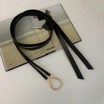 얇은 심플 여성용 스웨터, 펀칭 없음, 원피스 매듭 허리 스트랩, PU 가죽 벨트 허리띠, U자형 버클