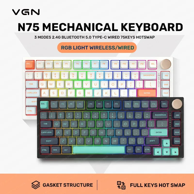 Teclado Mecânico Hotswap sem Fio pc Gaming Acessório Vngn 75 Pro 82 Chaves Tri-mode Bluetooth 2.4g Presentes