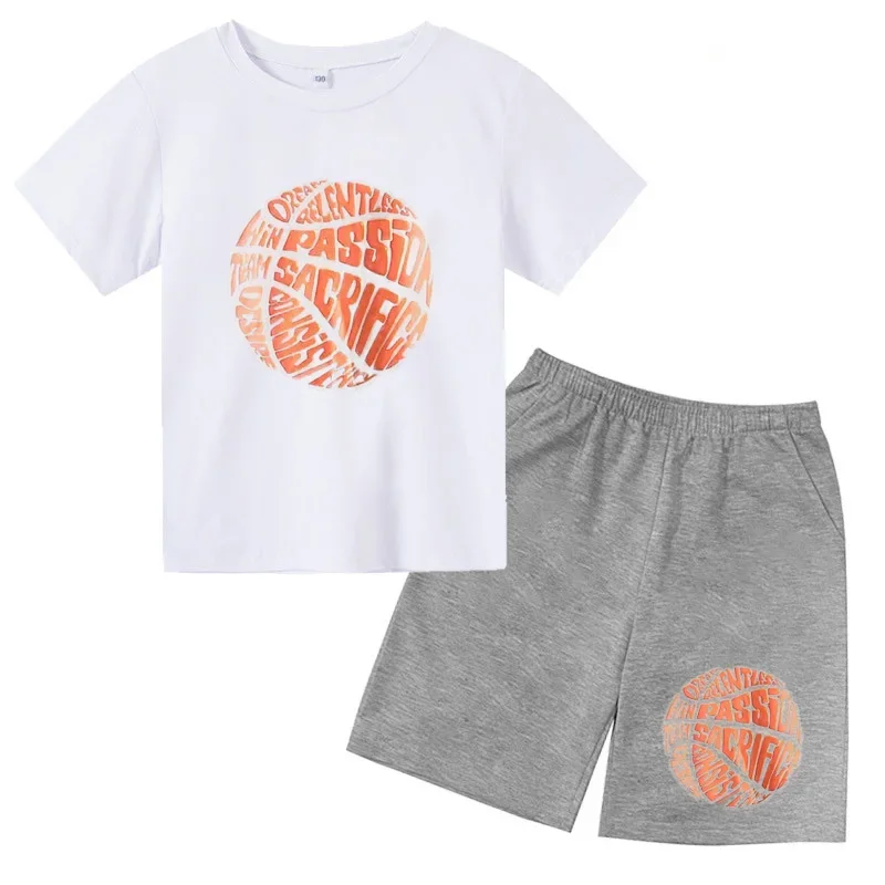 thumbnail image 1 of Conjunto de bebé nuevo estampado de moda con patrón de baloncesto verano niño cómodo transpirable casual deporte niño camiseta pantalones cortos conjunto de 2 piezas, 1 of 5