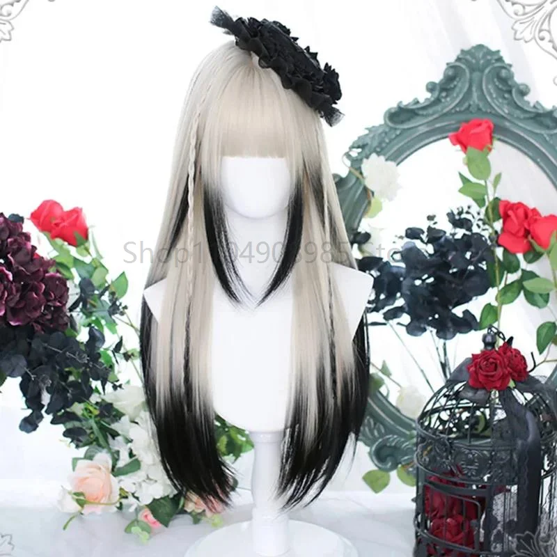 parrucca sintetica da donna con capelli lisci lunghi, parrucca grigia sfumata argento, parrucca cosplay lolita con frangia, parrucca da festa 2025 - immagine 2