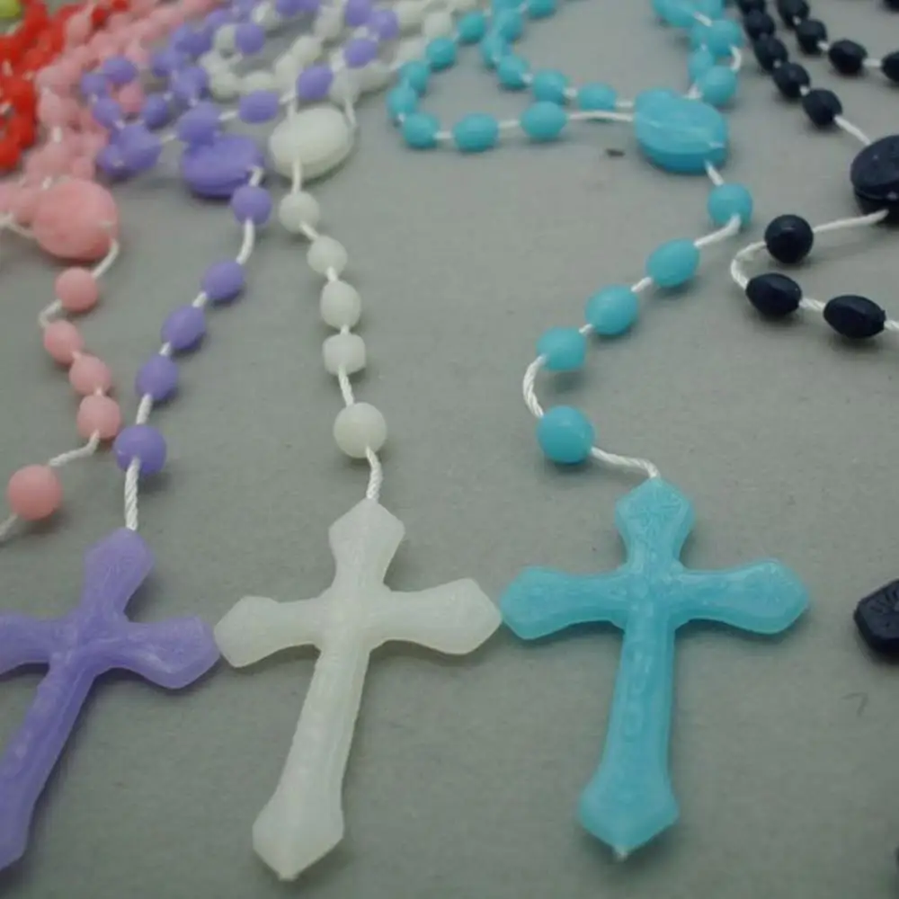Multicolor Rosaries Dark Plastic Rosary Beads Bright Necklace Luminous Cross Necklace Catholicism Prayer Jewelry 1Pc women necklace,men necklace