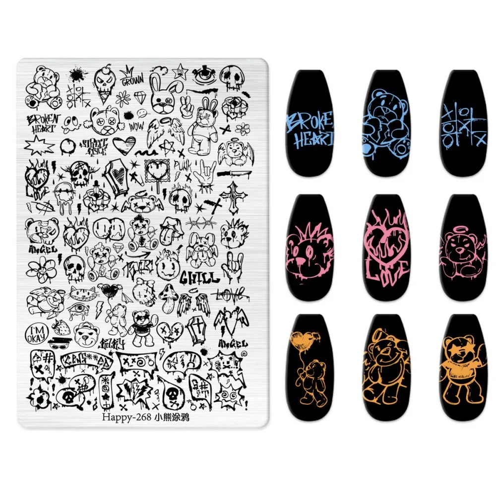Dark Series: Stempelplatte für Nagelkunst im Gothic-Stil aus mattem Stahl, Punk-Spinnennetz-Druck-Transfer-Schablone, DIY-Maniküre-Werkzeug – Detail 15