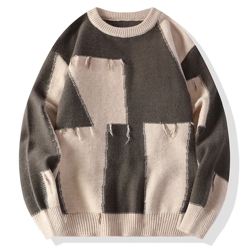 

Men's Long Sleeve Patchwork Fringe Sweater - Trendy and Stylish Knitwear