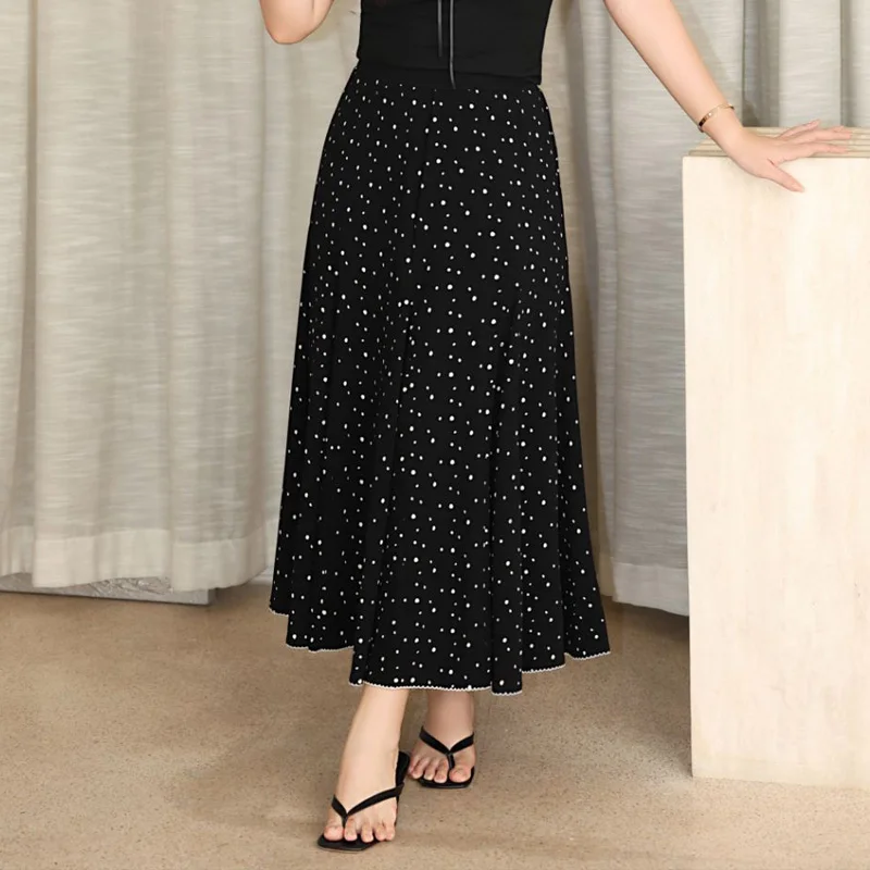 Polka Dot Mermaid Swing Skirt For Plus Size Women Premium Elastic Waist Long Fishtail Skirt With Big Swing