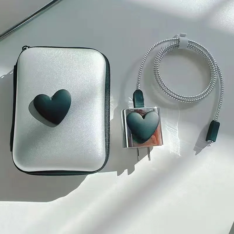 Love Cable Cover Protettiva Per Iphone 11 12 13 Ricarica Rapida Silver Head Winder Anti-Break Cable Organizer Storage Box 18/20W