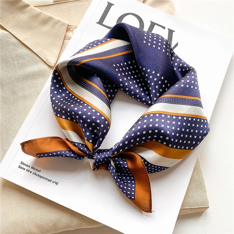 

Fashion Print 100% Natural Silk Scarf Spring Neckerchief Hair Bands Foulard Femal Small Women Luxury Square Scarves Bandana