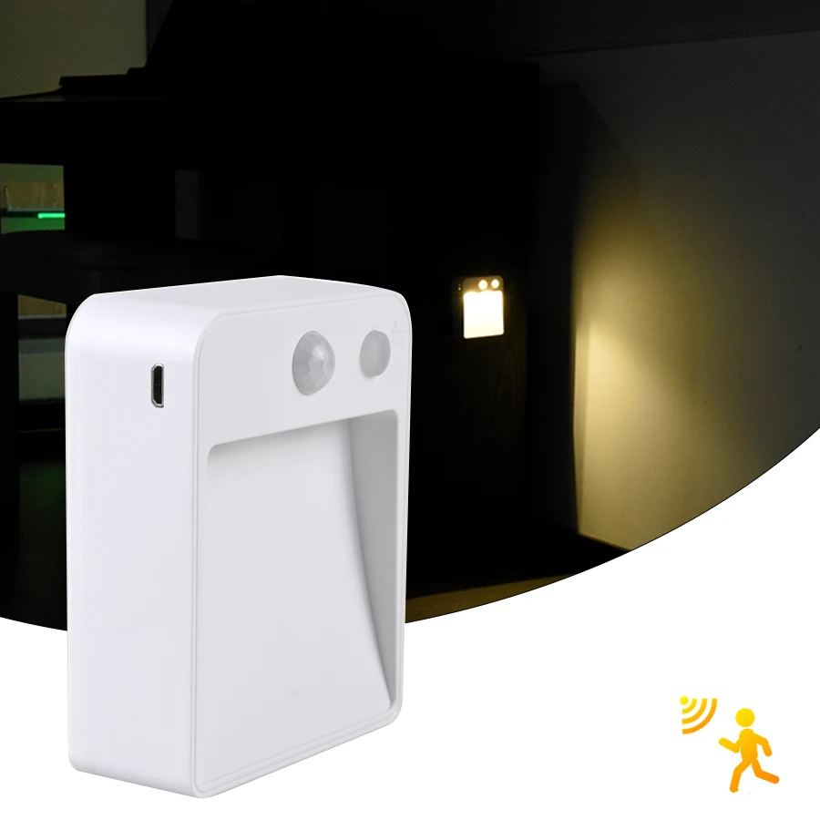 Wireless Motion Sensor LED Night Light Battery Powered Night Lamp Always on/Auto 2 Modes for Bedroom Cabinet Bathroom Stairs