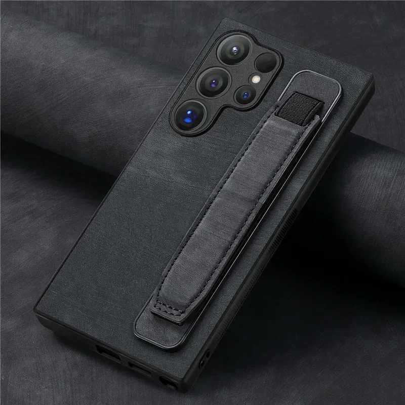 Leather Wrist Strap Phone Case with Flip Cover Design