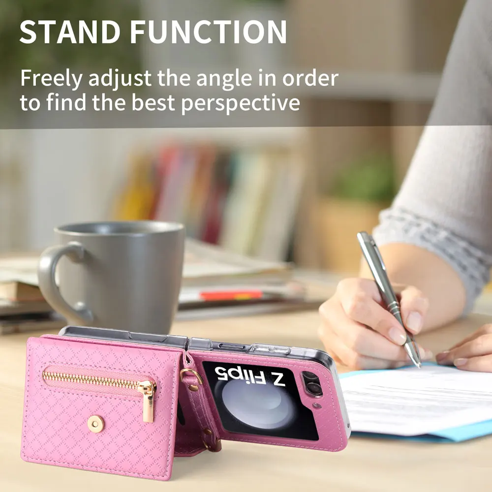 Stylish Zipper Crossbody Bag Phone Case for Samsung Galaxy Z Flip 5 Multi-function Card Case Anti-drop Leather Protective Cover
