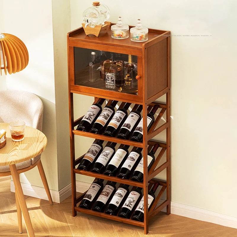 European Bamboo Wine Cabinets Home Restaurant Multi-layer Display Wine Racks Simple Floor-to-ceiling Living Room Cabinet