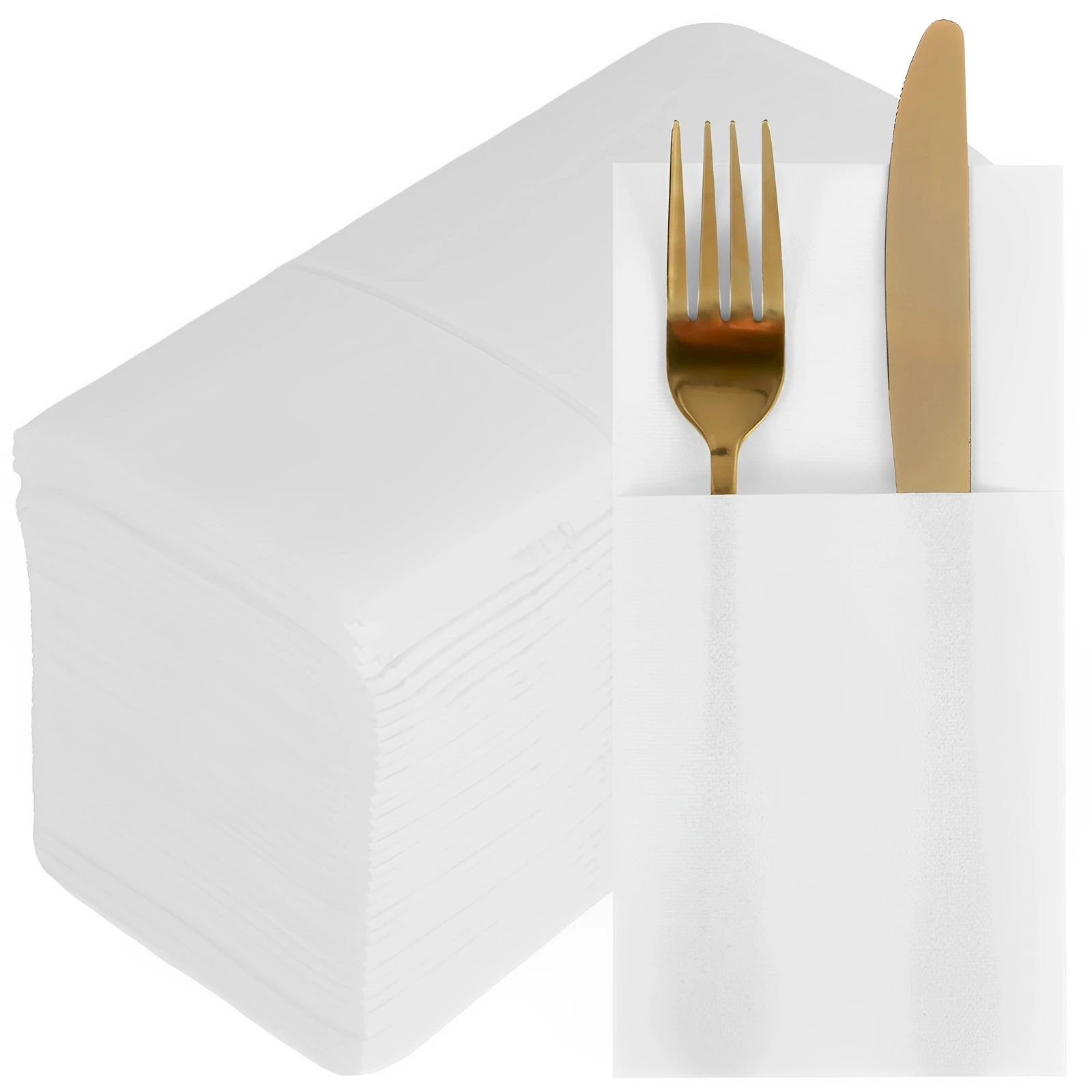 Table Dinner Napkins White Dinner Napkins with Built-in Flatware Cloth Hand Towels Paper Prefolded 50/100/150Pcs